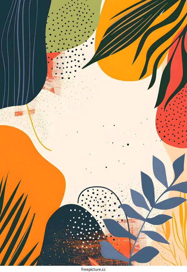 Abstract Illustration with Leaves and Geometric Shapes