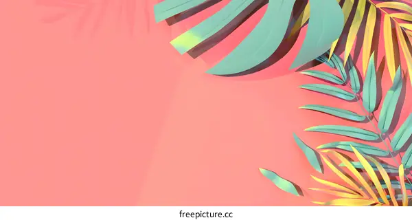 Tropical Leaves Illustration on Pink Background
