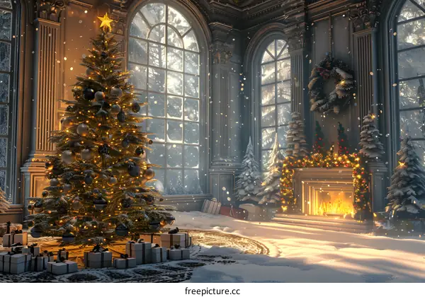 Christmas tree by the fireplace