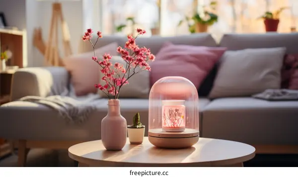 A living room featuring cozy furniture, plants and flowers