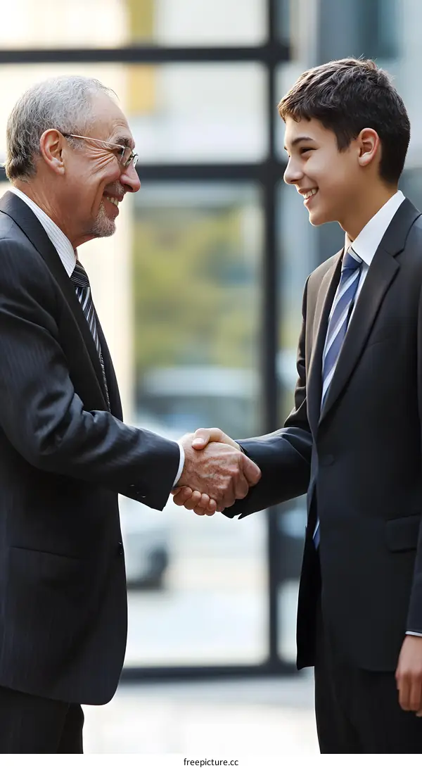 Businessmen Shaking Hands in a Modern Office Building