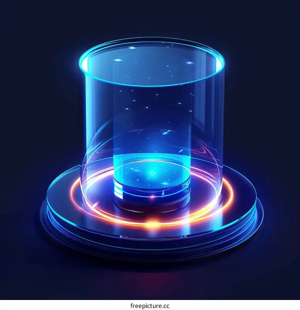Glowing Blue Glass Cylinder Pedestal on Dark Background