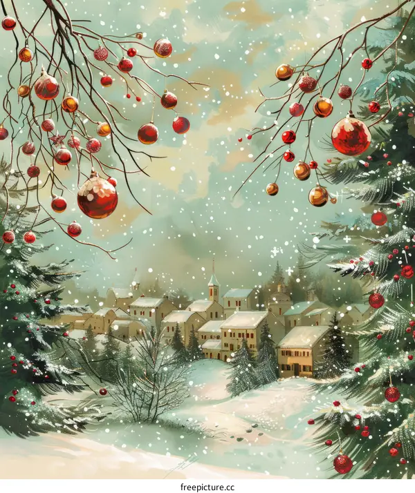 Snowy Village Scenery