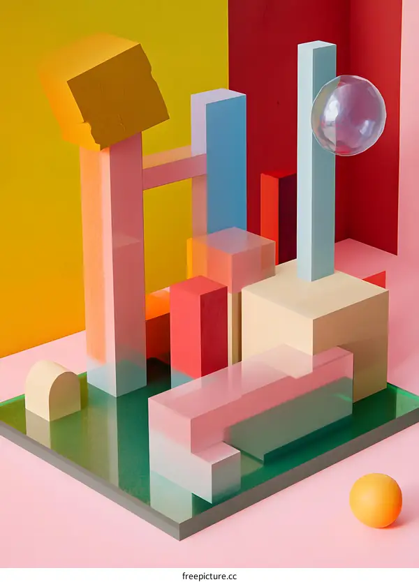 Abstract Colorful 3D Geometric Shapes Illustration