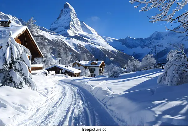 Snowy mountain village in the Alps