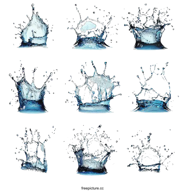 [Transparent Background PNG]Water Splash Collection of Different Shapes