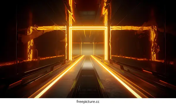 Neon Glow Corridor Futuristic Sci Fi Tunnel