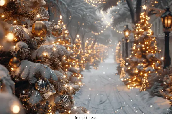 Christmas Lights on the Snowy Street