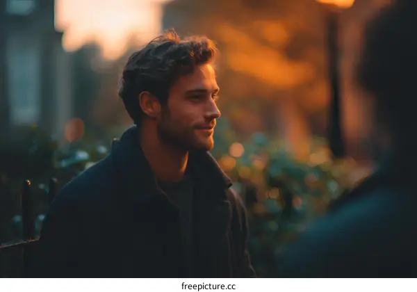 Man in City at Golden Hour