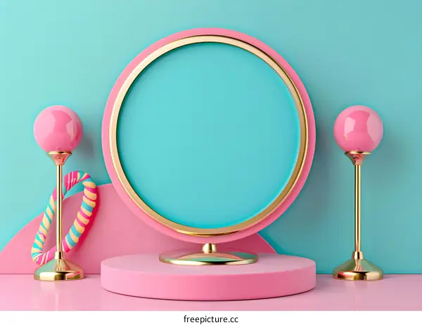 Abstract  Pink and Blue Background with Golden Circle