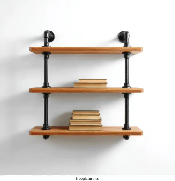 Industrial Style Wooden Floating Shelves with Books