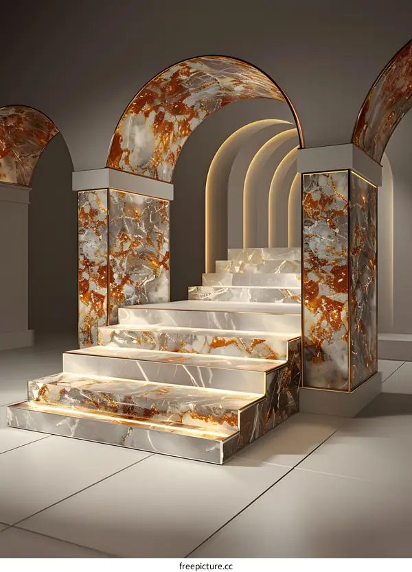 Marble Stairs and Arches in a Modern Minimalist Design