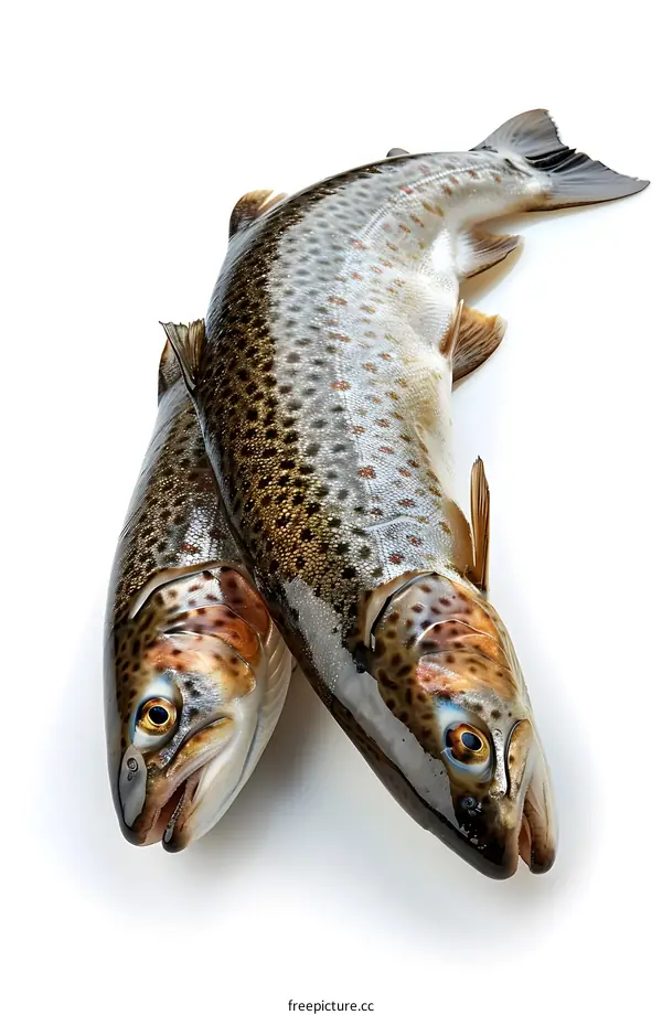 Two trouts on a white background