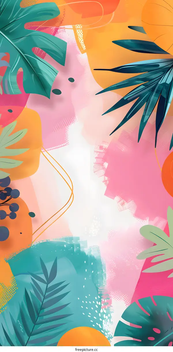 Tropical Leaves Abstract Watercolor Background