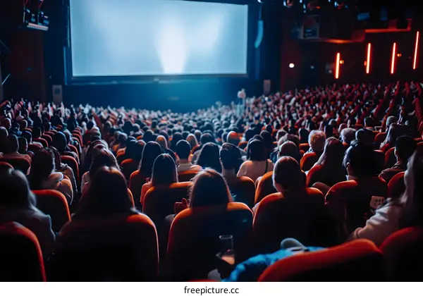 Crowd of People Watching a Movie in a Cinema