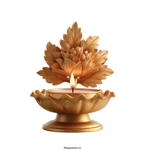 [Transparent Background PNG]Gold Chrysanthemum Candle Holder Decorative Art Piece