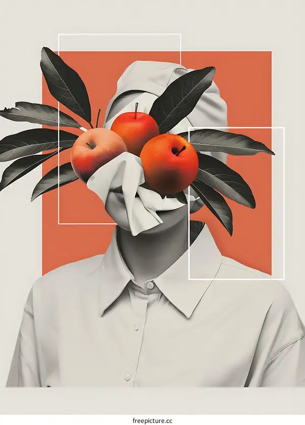 Abstract Minimalist Art Collage With Apples and a Person