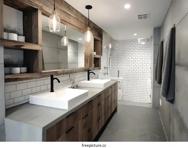 Modern Rustic Bathroom with Wooden Accents