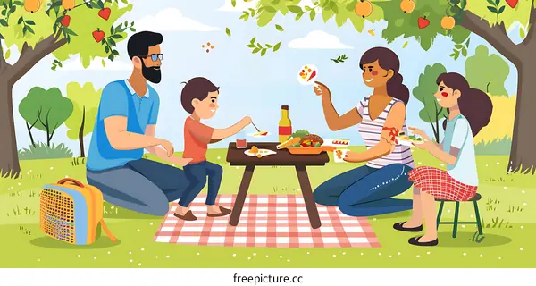 Happy Family Picnic in the Park with Delicious Food