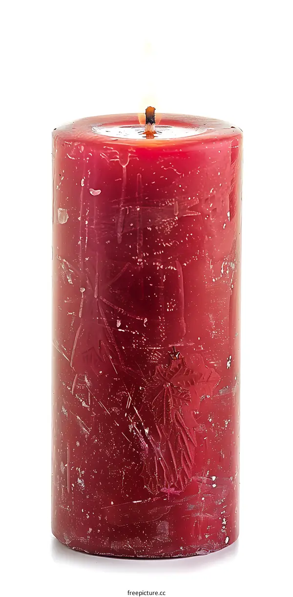 Red Candle Burning on a White Background