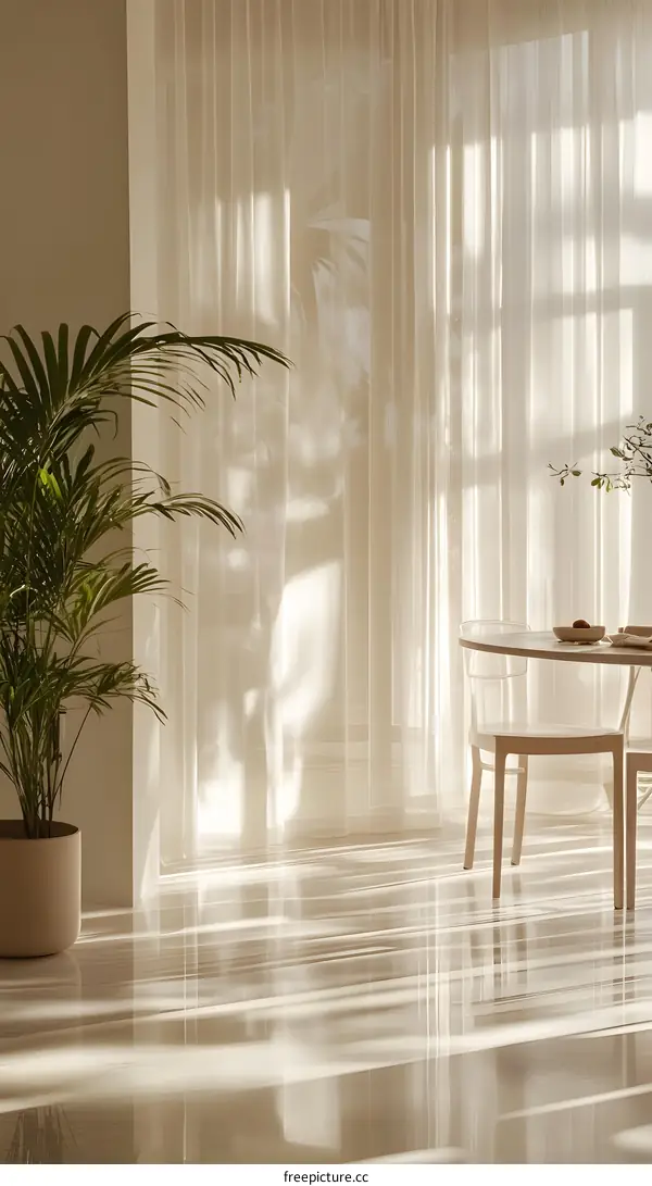 Sunlight Streaming Through Sheer Curtains in a Modern Interior