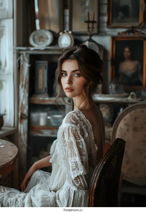 portrait of a beautiful young woman in a white dress