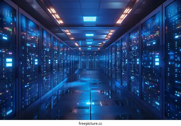 Futuristic Sci-Fi Data Center With Glowing Blue Lights