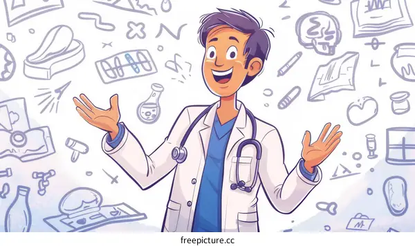 Happy cheerful Indian male doctor gesturing with open arms