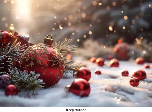 Winter Christmas Decoration Scene with Ornaments