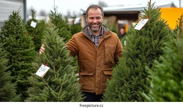Christmas Trees for Sale with Man
