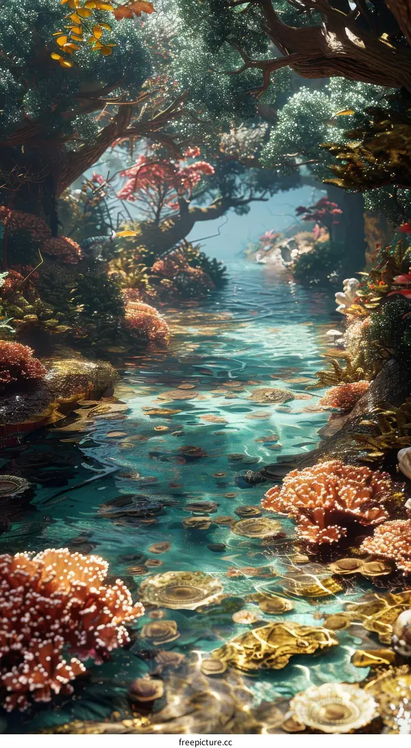 Serene Water Flowing Through a Verdant Forest