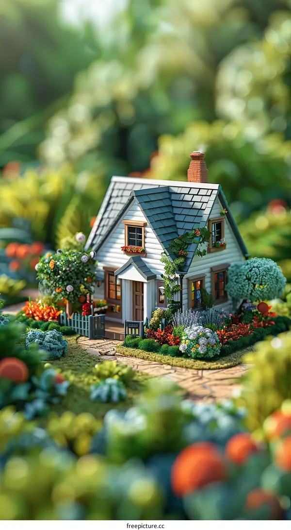 A Miniature Garden Cottage Filled with Colorful Flowers