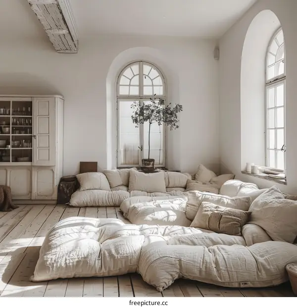 Bright and Airy Living Room with White Sectional Sofa