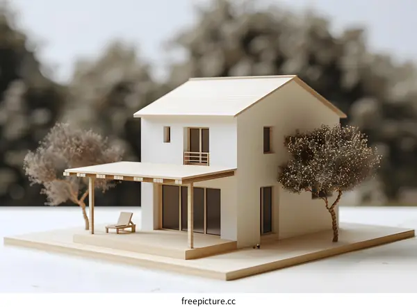 Modern House Model with Wooden Details