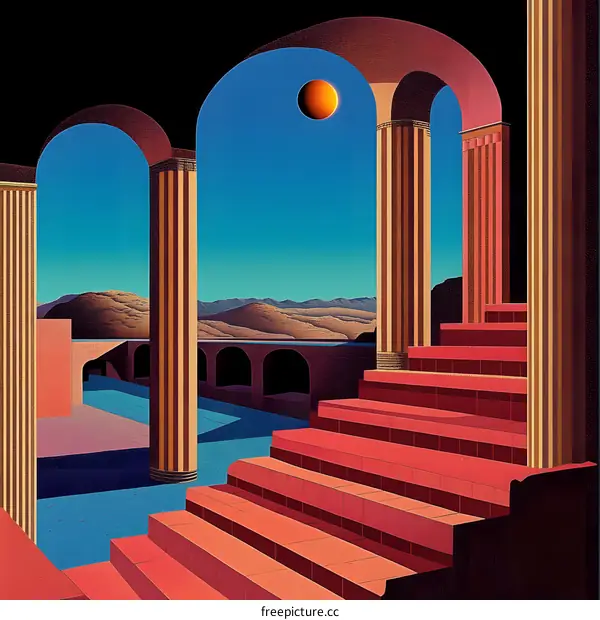 Abstract Geometric Archway Staircase Illustration