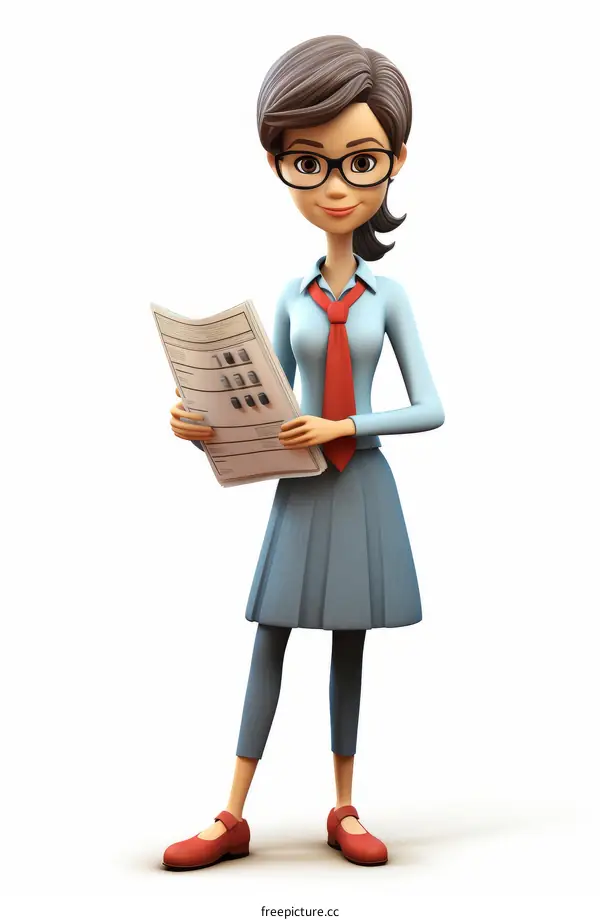 3D illustration of a young businesswoman holding a document