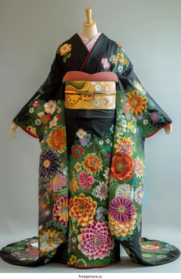 A kimono with a pattern of various flowers