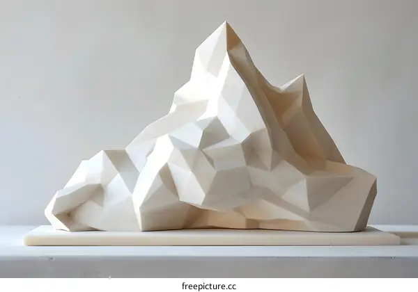white 3d printed sculpture of a mountain