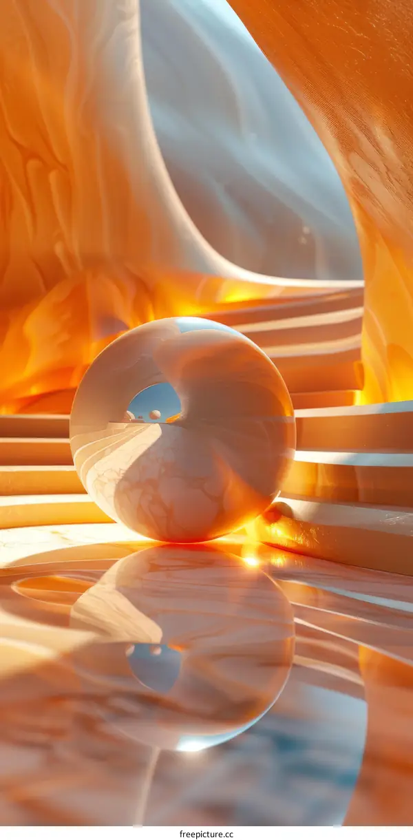 Abstract Geometric Sphere in Orange Interior