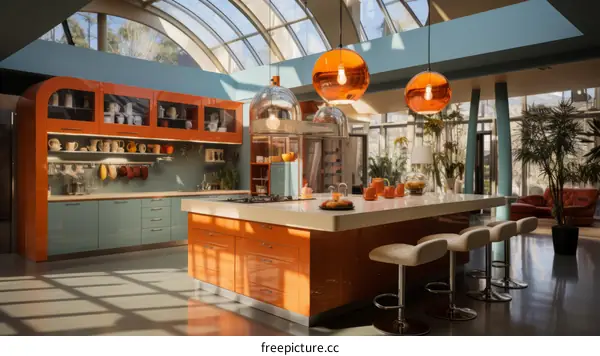 Retro futuristic kitchen interior design