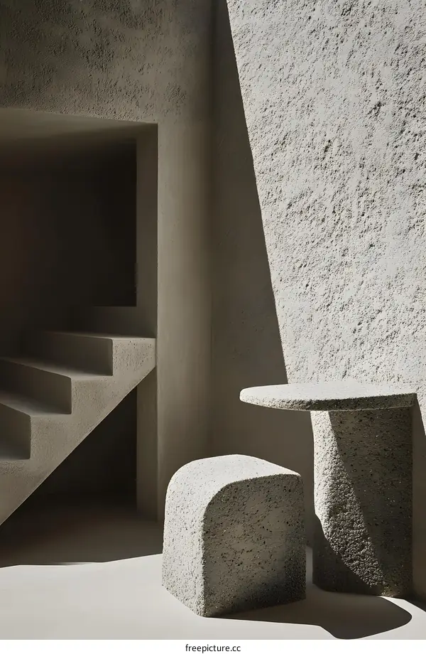 Minimalist Concrete Furniture and Staircase Design