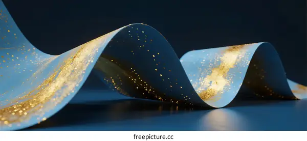 Abstract Curved Ribbon with Gold Glitter on Dark Background