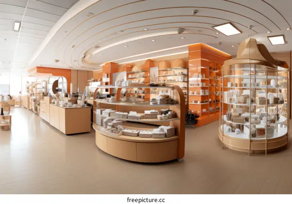 An interior view of a modern store