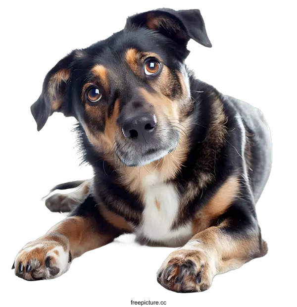[Transparent Background PNG]Cute Black and Brown Dog Lying on White Background