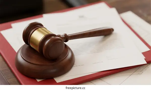 A wooden gavel on top of legal documents