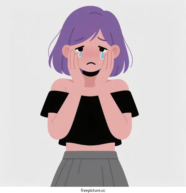 Young Purple Haired Girl Crying with Hands on Face