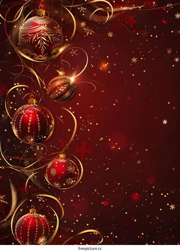 Christmas background with red and gold ornaments