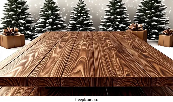 Wooden Tabletop Christmas Scene Illustration