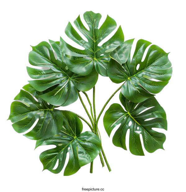 [Transparent Background PNG]Green leaves of monstera plant on black background