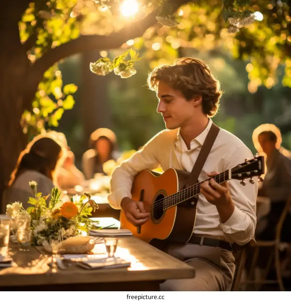 Young man playing guitar at a wedding